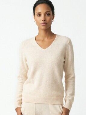 NWT Chanyarn 100% Merino Wool V-Neck Sweater Size S Heathered Peach
